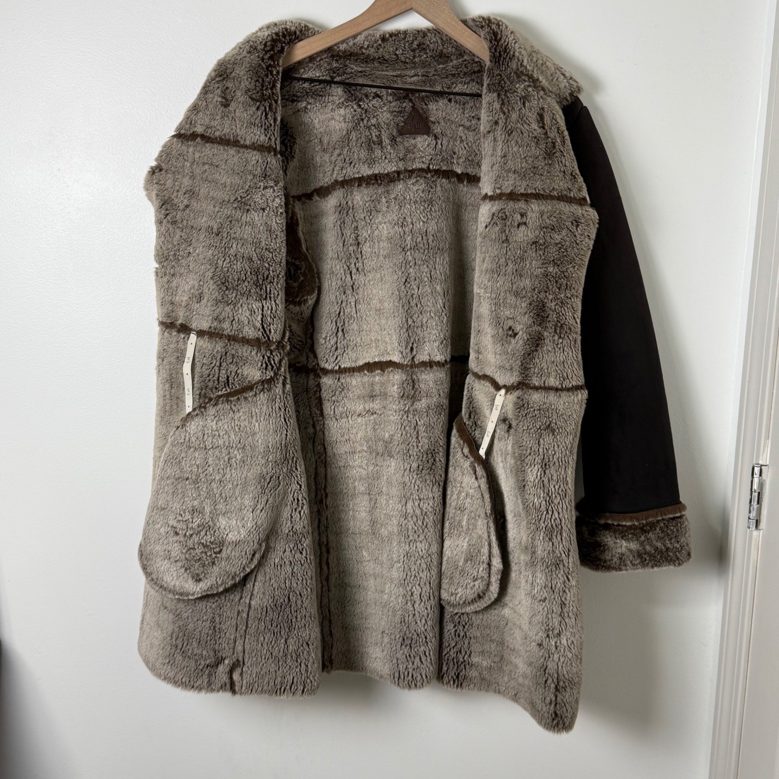 Fjall Penny Lane Faux Shearling Coat Women Large Brown Sherpa Toggle USA Y2K
