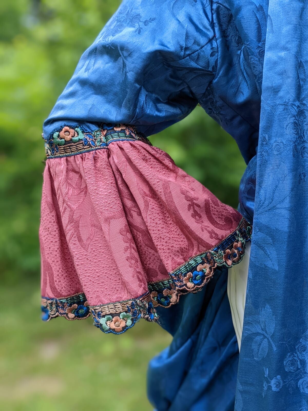 MOST BEAUTIFUL ANTIQUE BLUE SILK POLONAISE COSTUME DRESS IN 18TH C STYLE