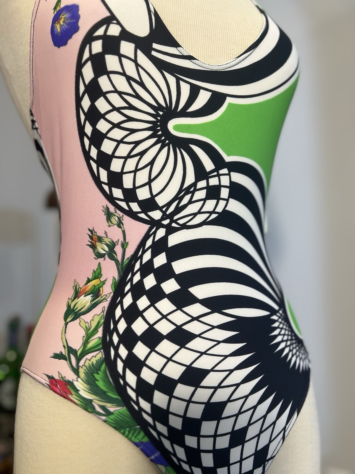 Vintage 1990s Versus by Gianni Versace Optical Floral Swimsuit