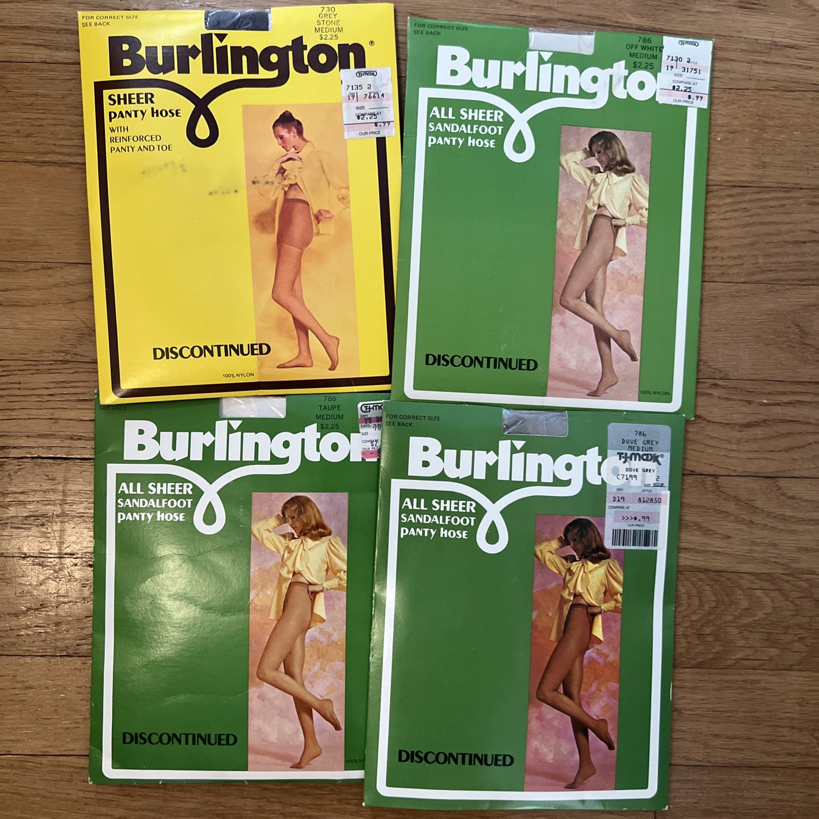 Vintage Burlington Sheer Pantyhose Lot 4 Pairs Dove Grey Taupe Size Medium