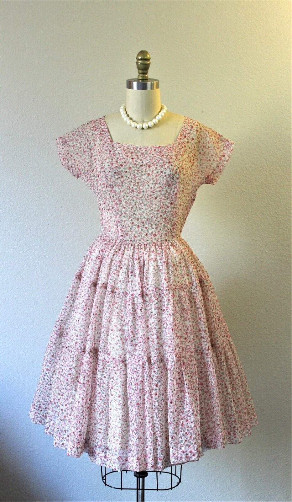 Vintage 50s Jonathan Logan Sheer crepe seersucker atomic novelty print dress
