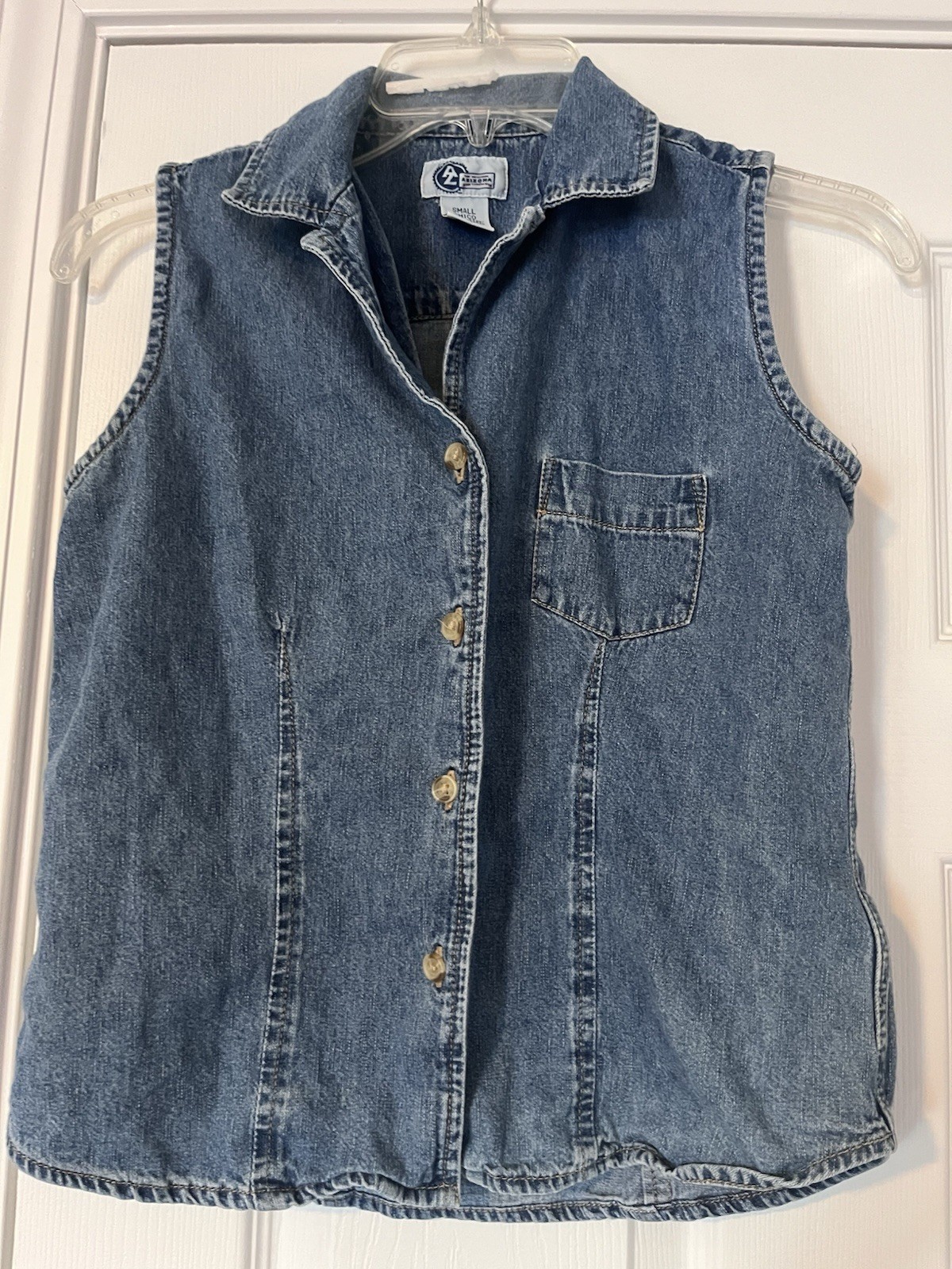 VTG Arizona Jean Co Womens Small Denim Vest Medium Wash Button Boho Festival Y2K
