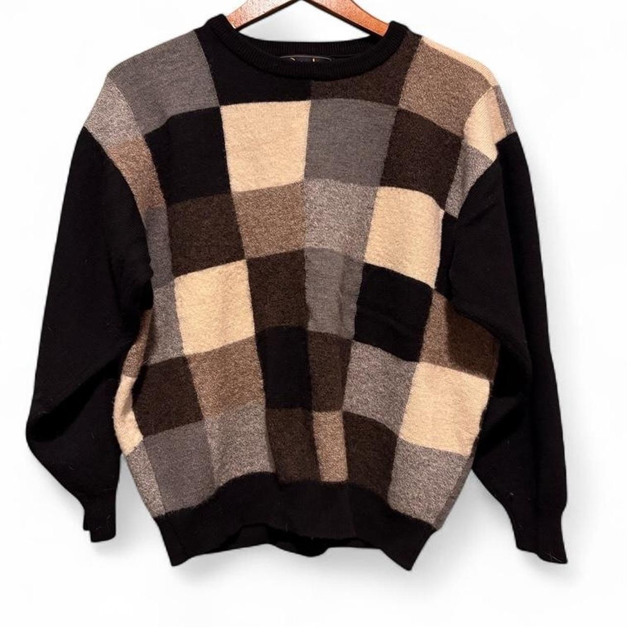 VTG Pringle Of Scotland 100% Lambswool Checked Pullover Sweater XL Cottage Cabin