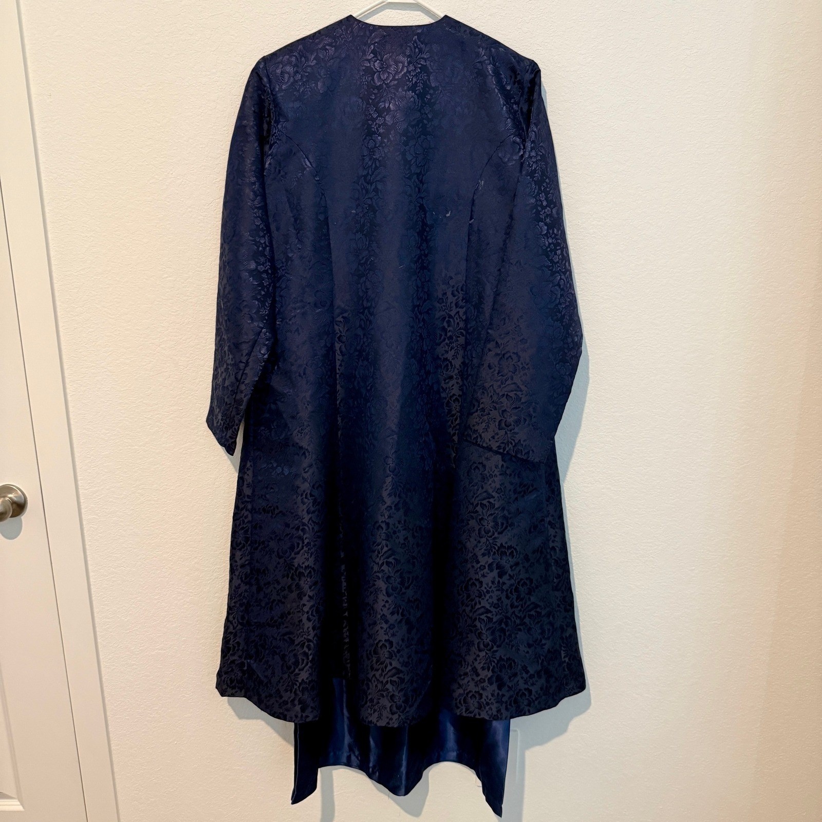 Fashahnn Chicago Brocade Duster & Skirt Set Womens L Navy Blue Floral