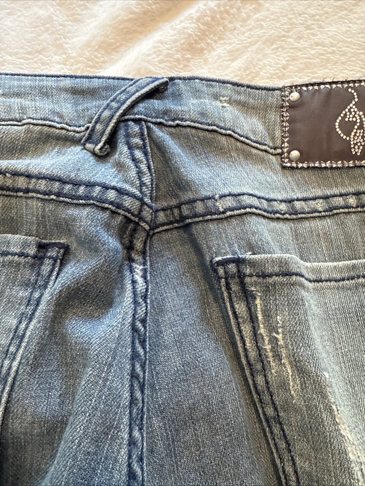 Vintage Baby Phat Capri Pants Distressed Silver Pearls Rhinestones Cat Size 7