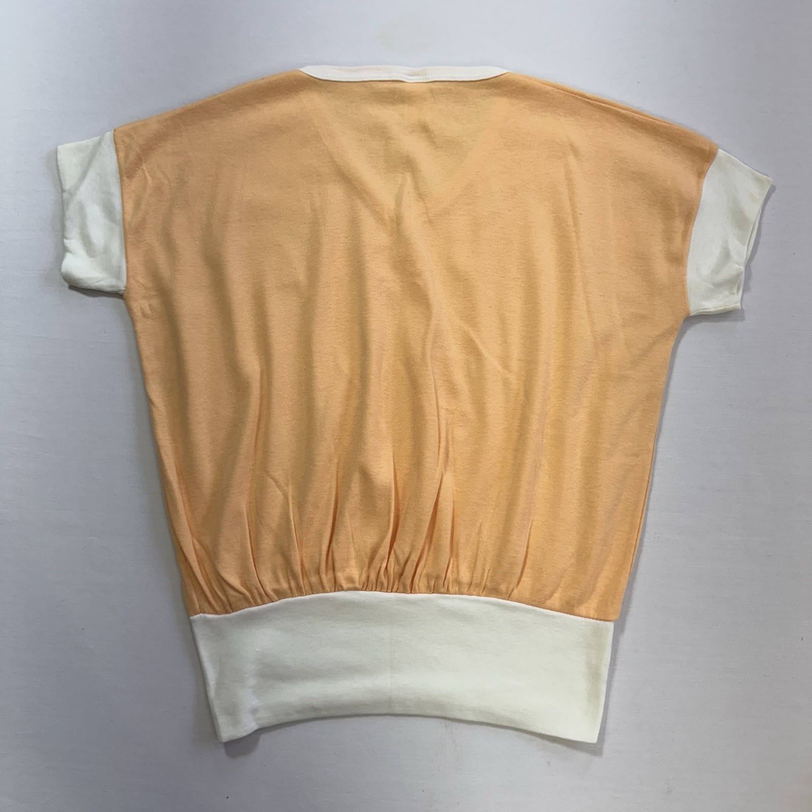 VTG 1970s Retro Pullover Top Peach White V Neck size Large