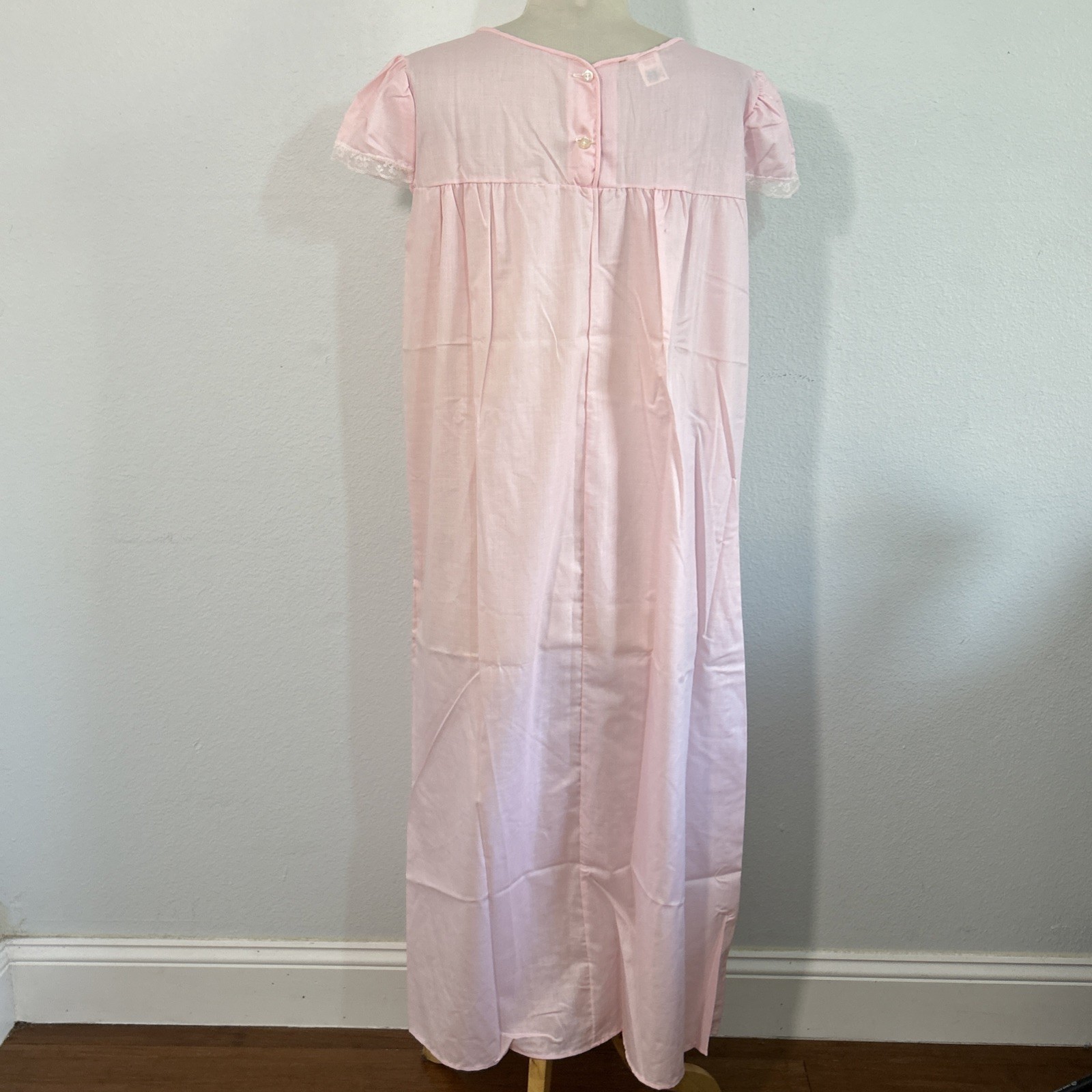 Vtg Gaymode Nightgown Pink M Lace Ribbon Victorian Prairie Cottagecore