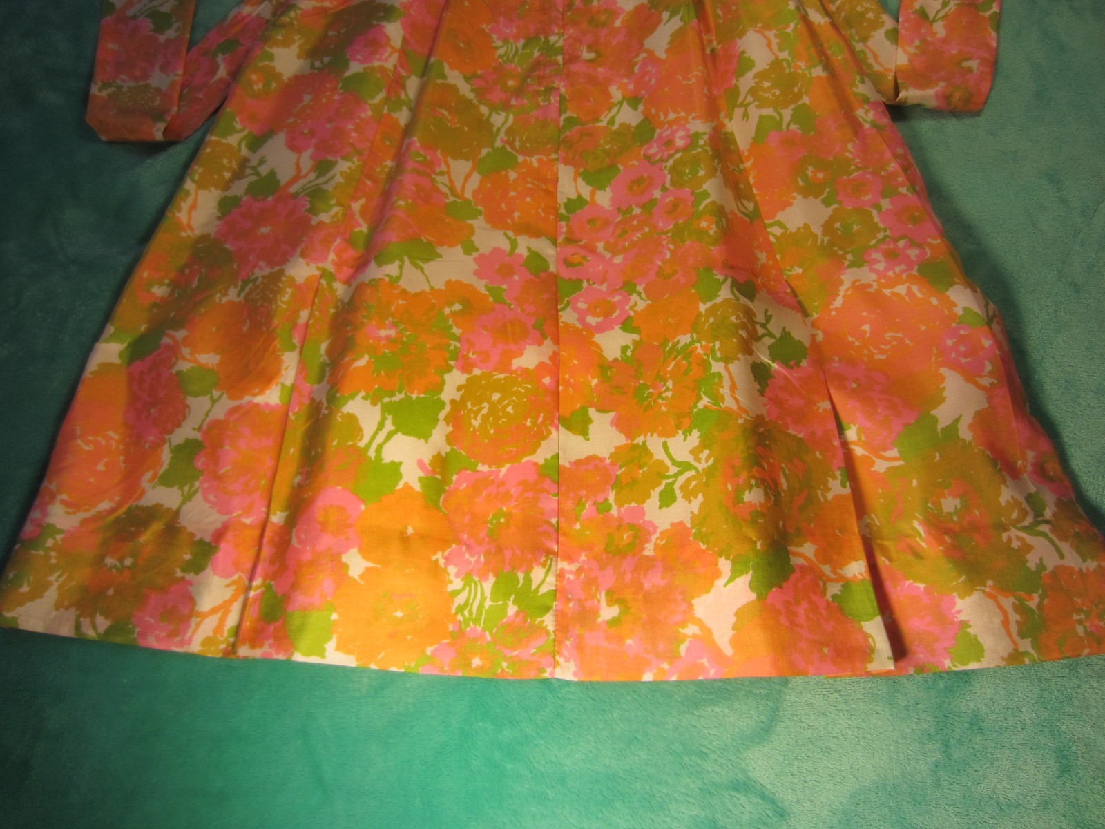 Vintage~Hand Sewn Silk Dress/Belt~60’s Era~Pink/Orange/Olive/Cream~Form Fitting