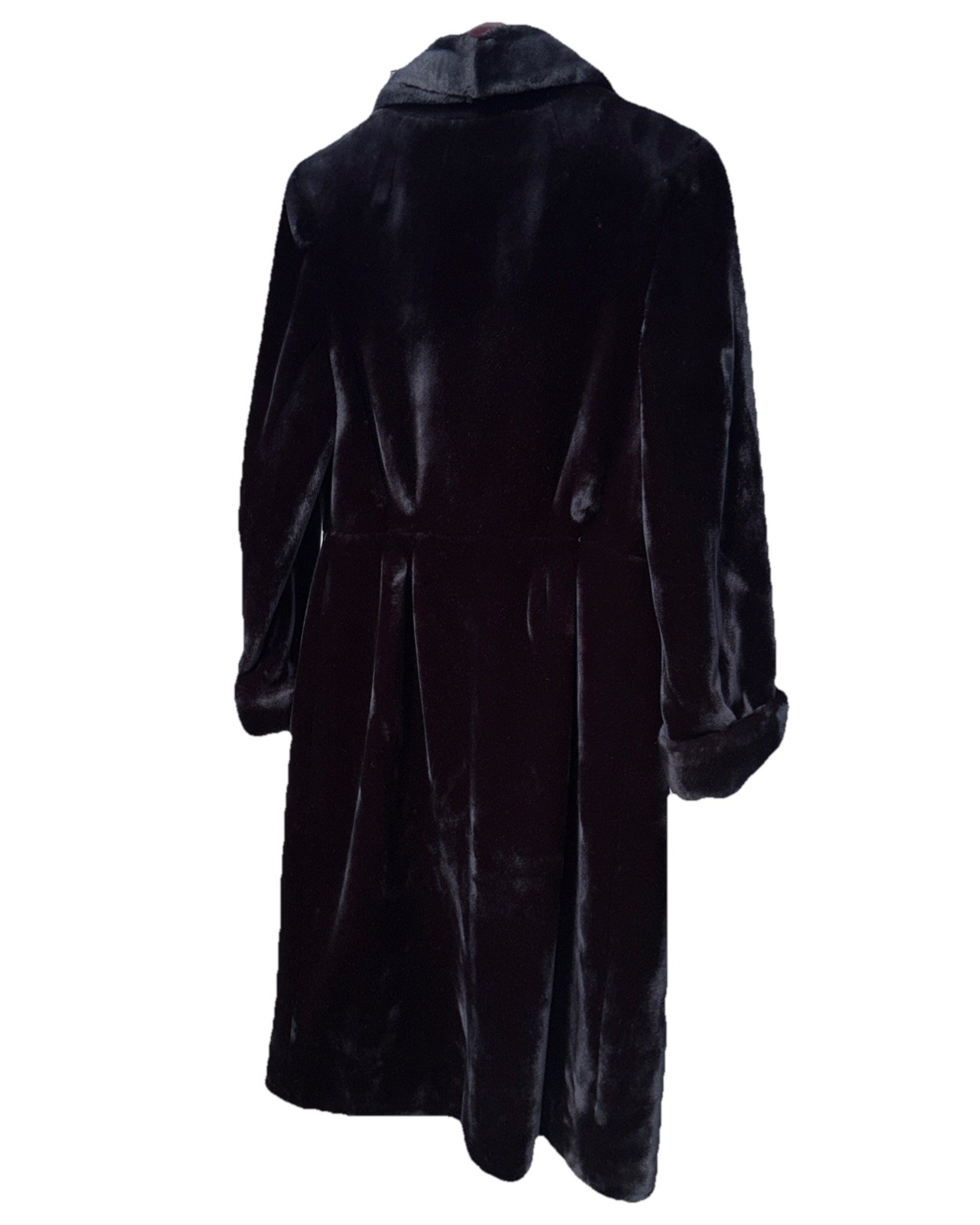 VTG Long Faux Fur Coat Tissavel France Black Dress Luxury Glam Women’s Sm-M Tall