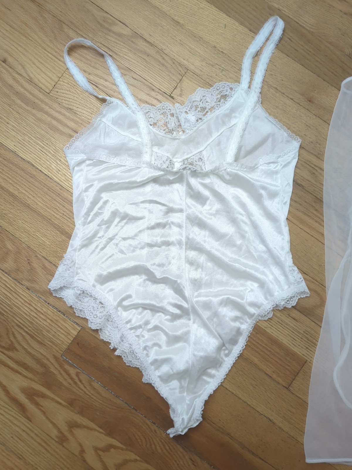 Vintage Inner Most Lace White Nylon Teddy Size Medium W/Sheer Robe