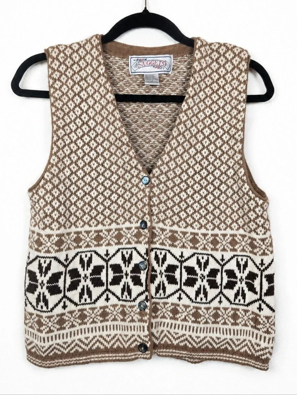 Vintage Nuggets Nordic Fair Isle Ramie Cotton Sweater Vest Cottagecore Large