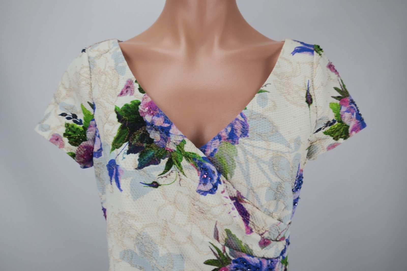 Adrianna Papell Gatsby Party Retro Colorful Floral Dress Wiggle Evening EUC sz 4