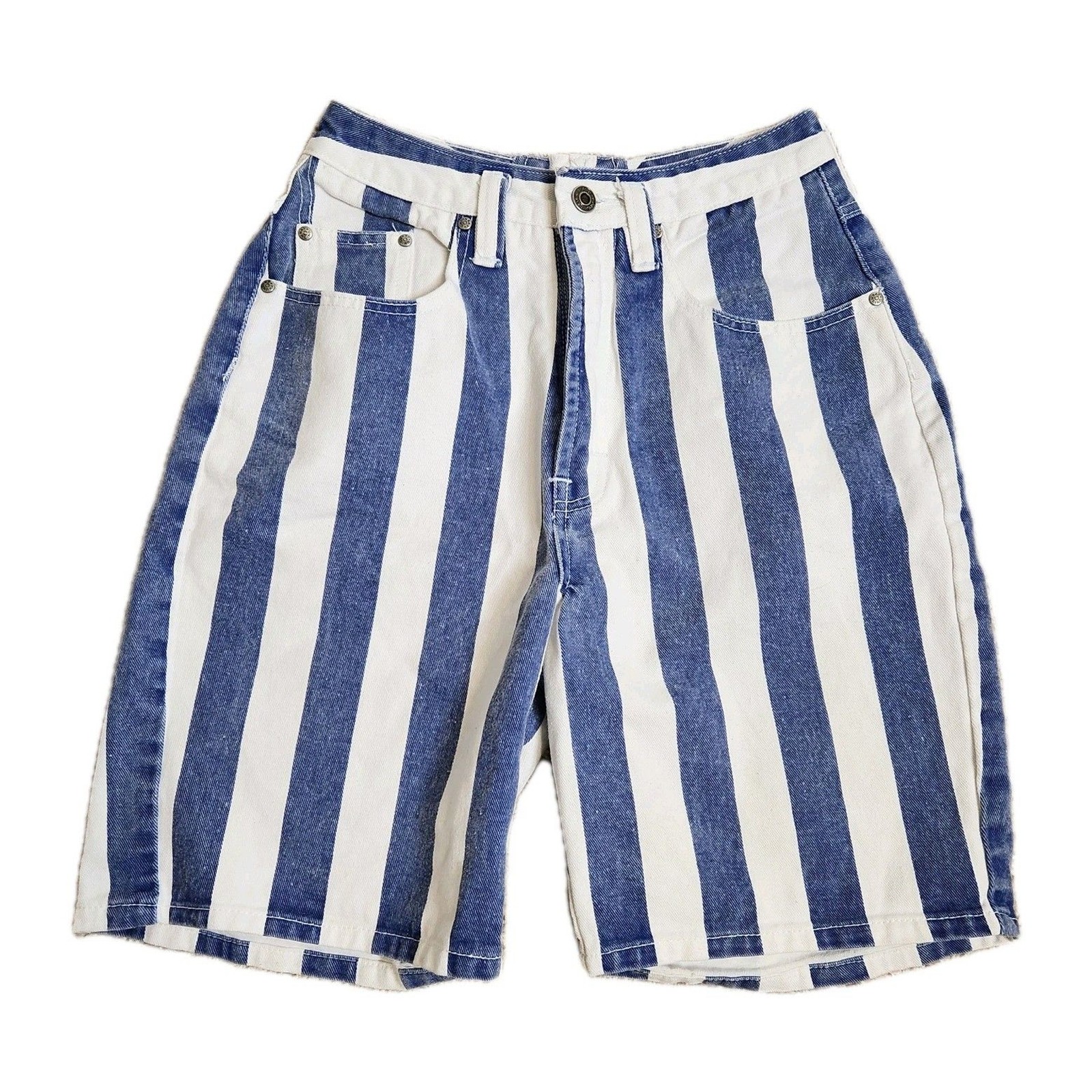 Vintage Unionbay Blue White Striped Denim Shorts 90s High Rise M Grunge Indie