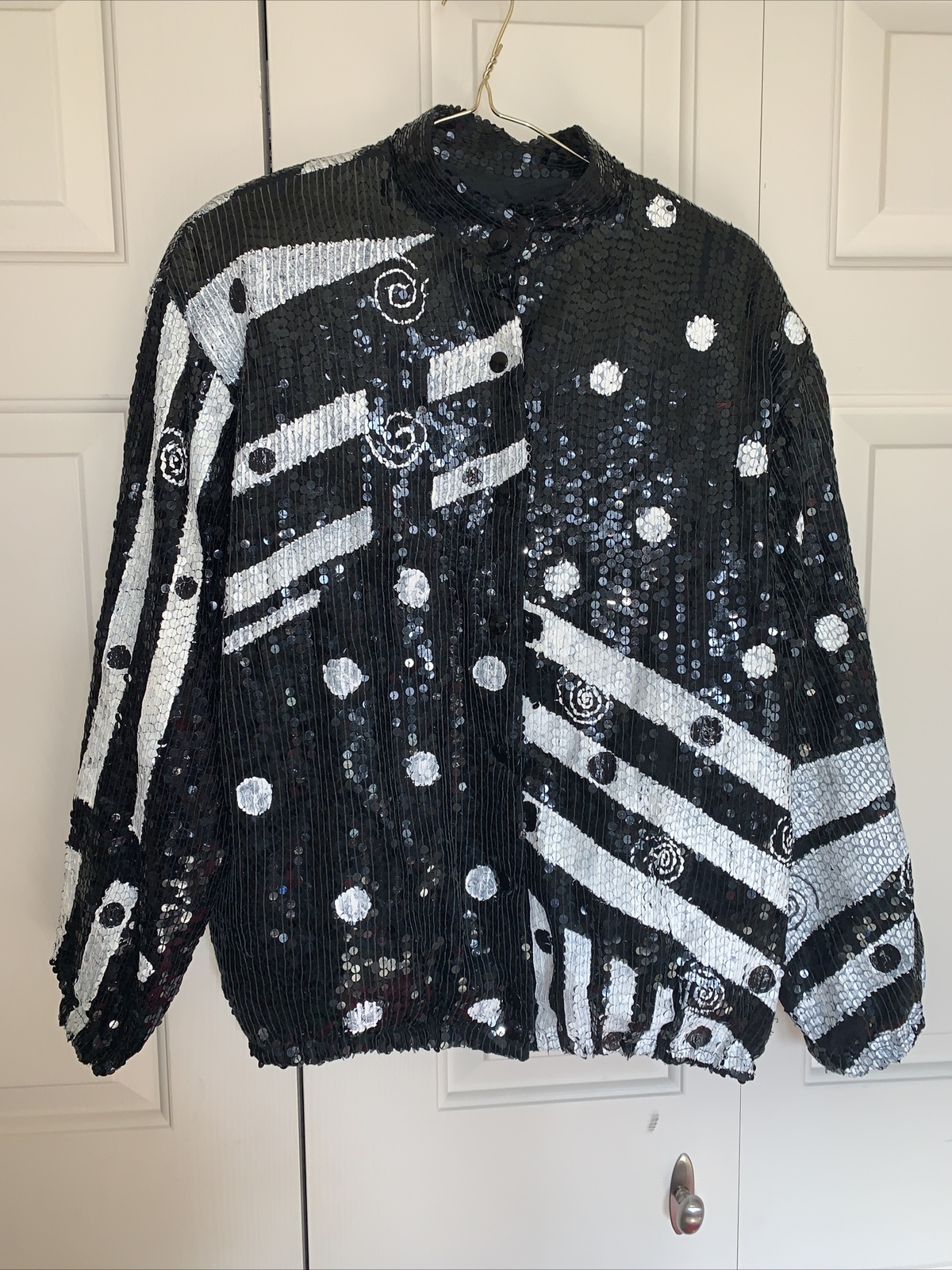 Vintage Jeanette for St. Martin 1985 Sequined Bomber Jacket Hand Painted Size M