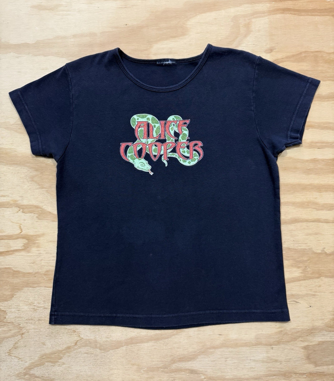 Vintage 90s Y2K Alice Cooper Snake Band Music T-Shirt Baby Tee S