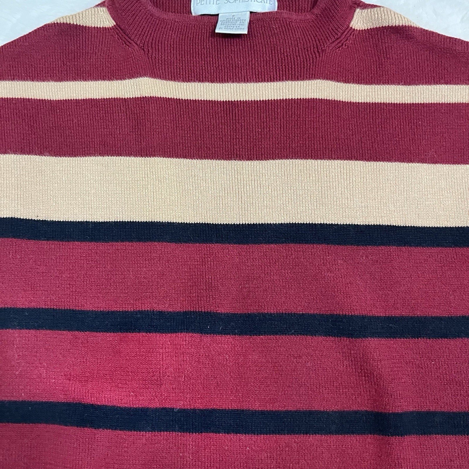 Petite Sophisticate Striped Sweater Vest Size P Burgundy Gold Black vintage