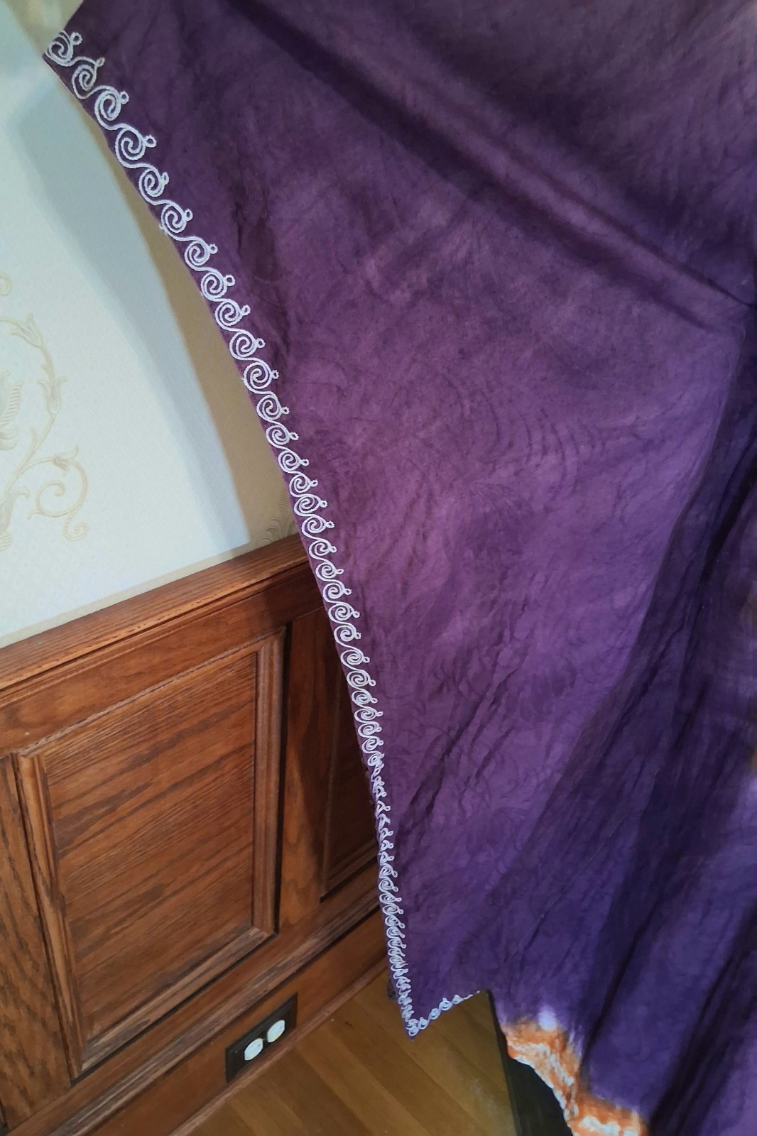 Vintage 1970s Handmade Purple Orange Embroidered Tie-Dye Bohemian Hippie Caftan
