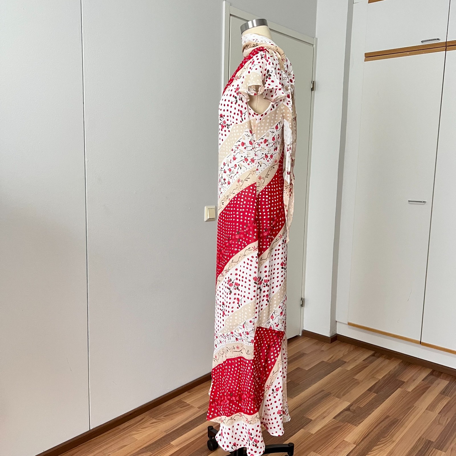 90s Bias Cut Maxi Dress w/Scarf French Vintage Floral Cottagecore Romantic Boho