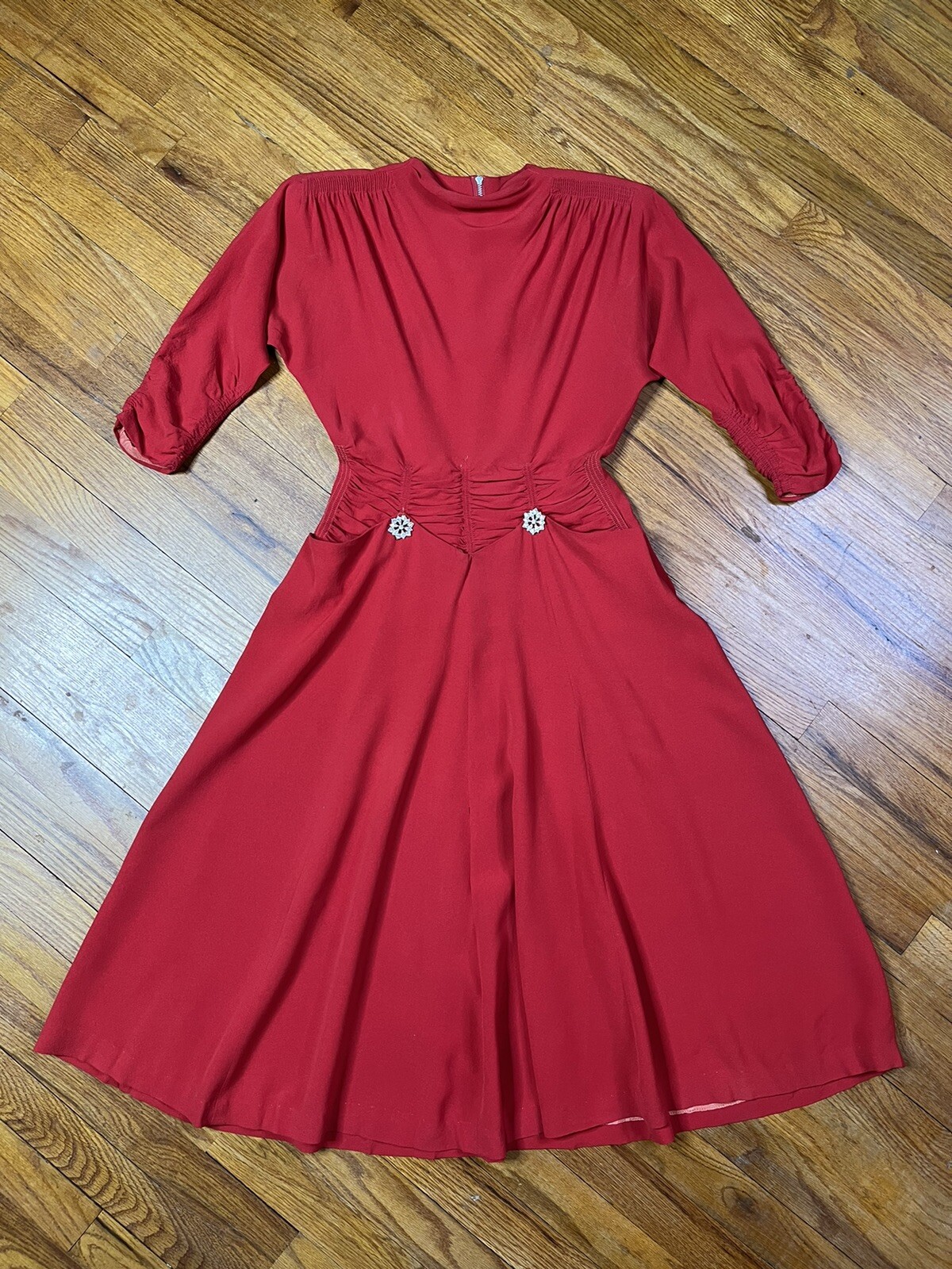 1940s Dress Lipstick Red Rayon Crepe Red