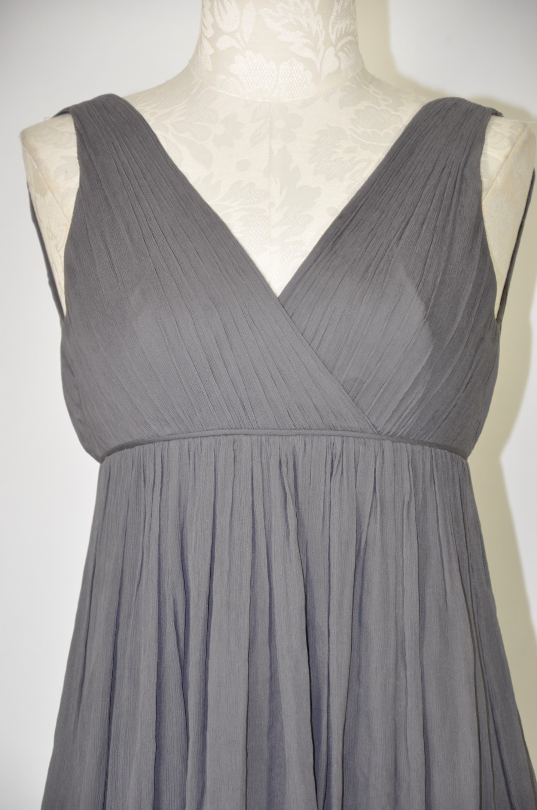 Y2K Vintage J Crew Gray Silk Pleated Empire Waist Cocktail Party Dress Women 0