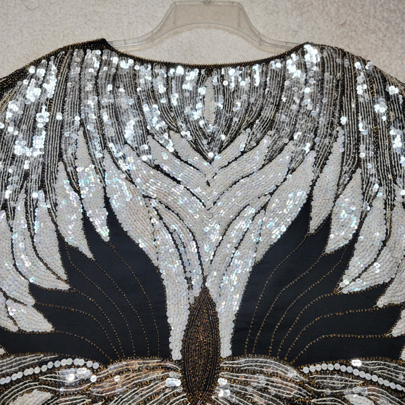 Sho-Max New York Vintage Silk Sequin Beaded Butterfly Top Art Deco Black White