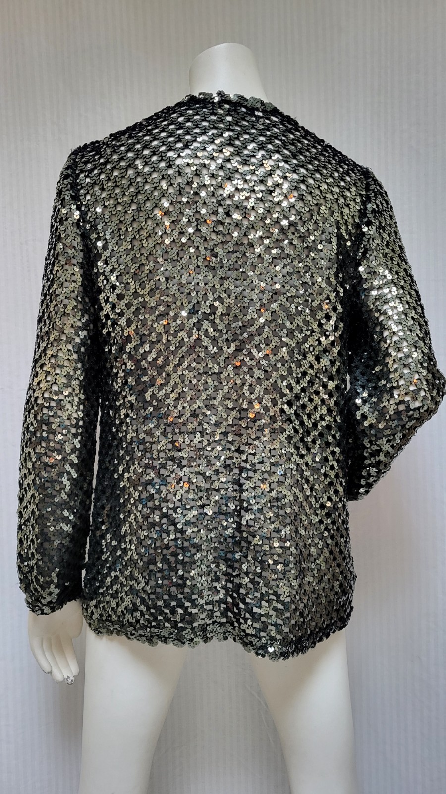 Vintage THREE FLAGGS California Black & Silver Sequined Cardigan Jacket – Size M