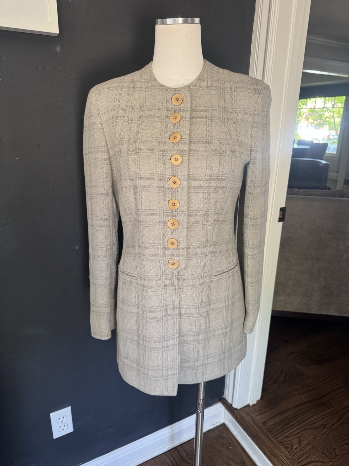 Vintage Giorgio Armani Georgia Blazer IT 40 US 4 Plaid Long Jacket Made Italy