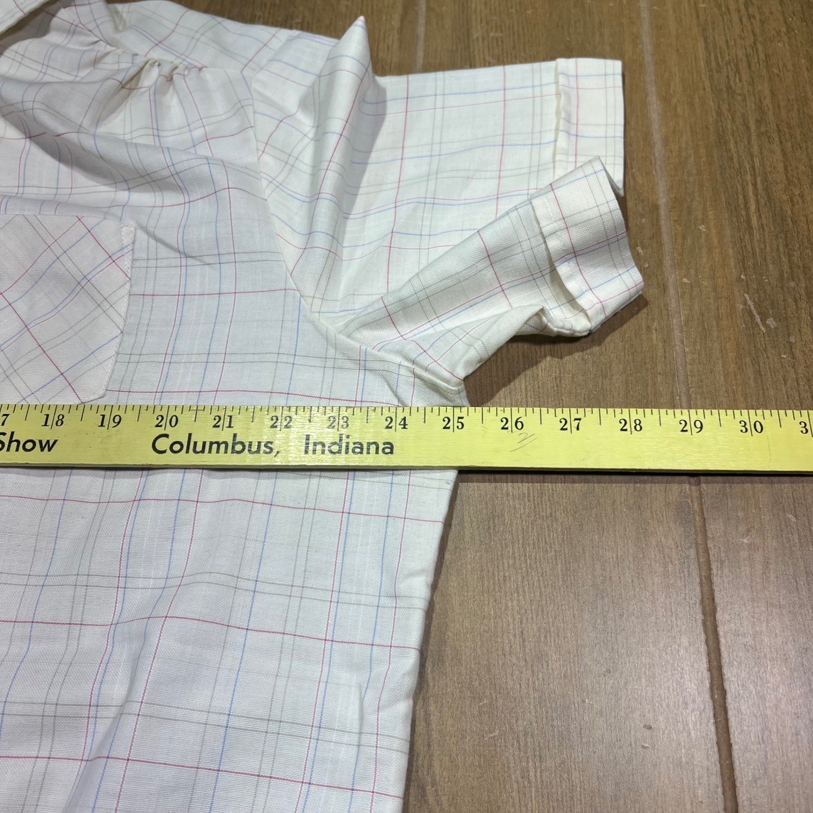 Maggie Sweet Vintage Plaid Button Down Shirt Banded Hem Cream Made in USA