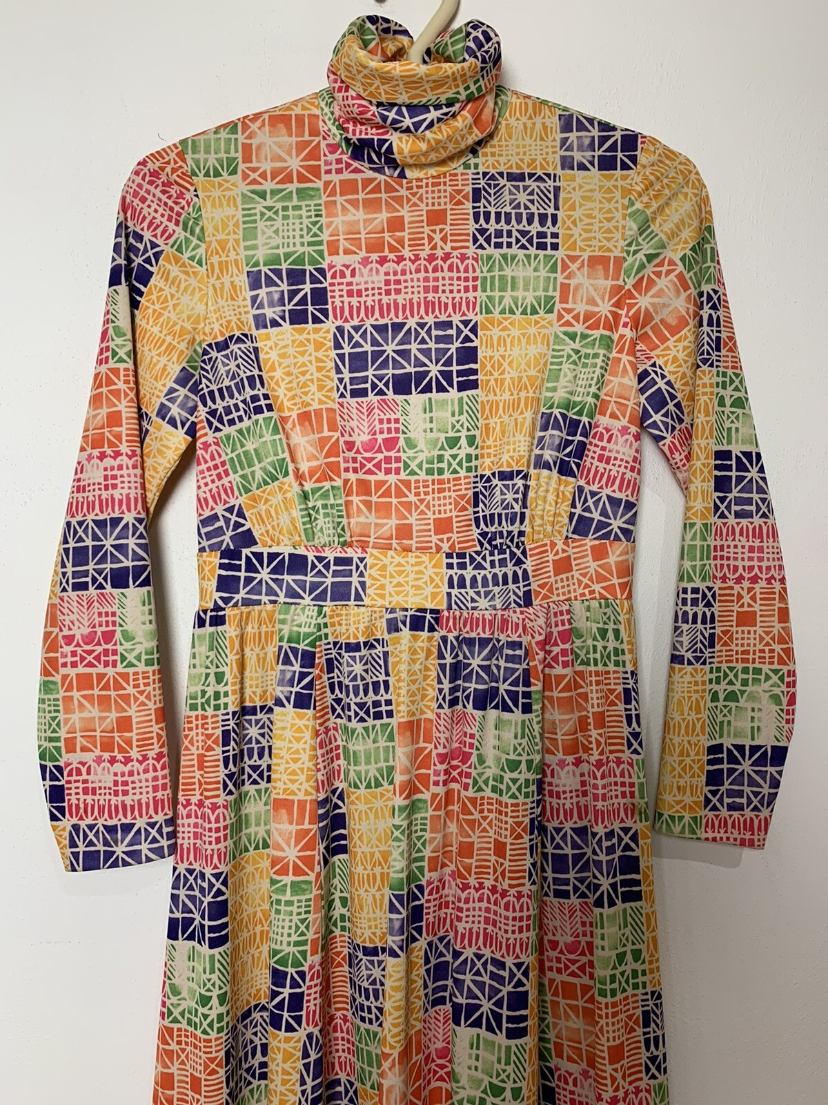 Vintage 60s 70s Maxi Dress SMALL Op Art LIZA PENN design hippie boho Psychedelic
