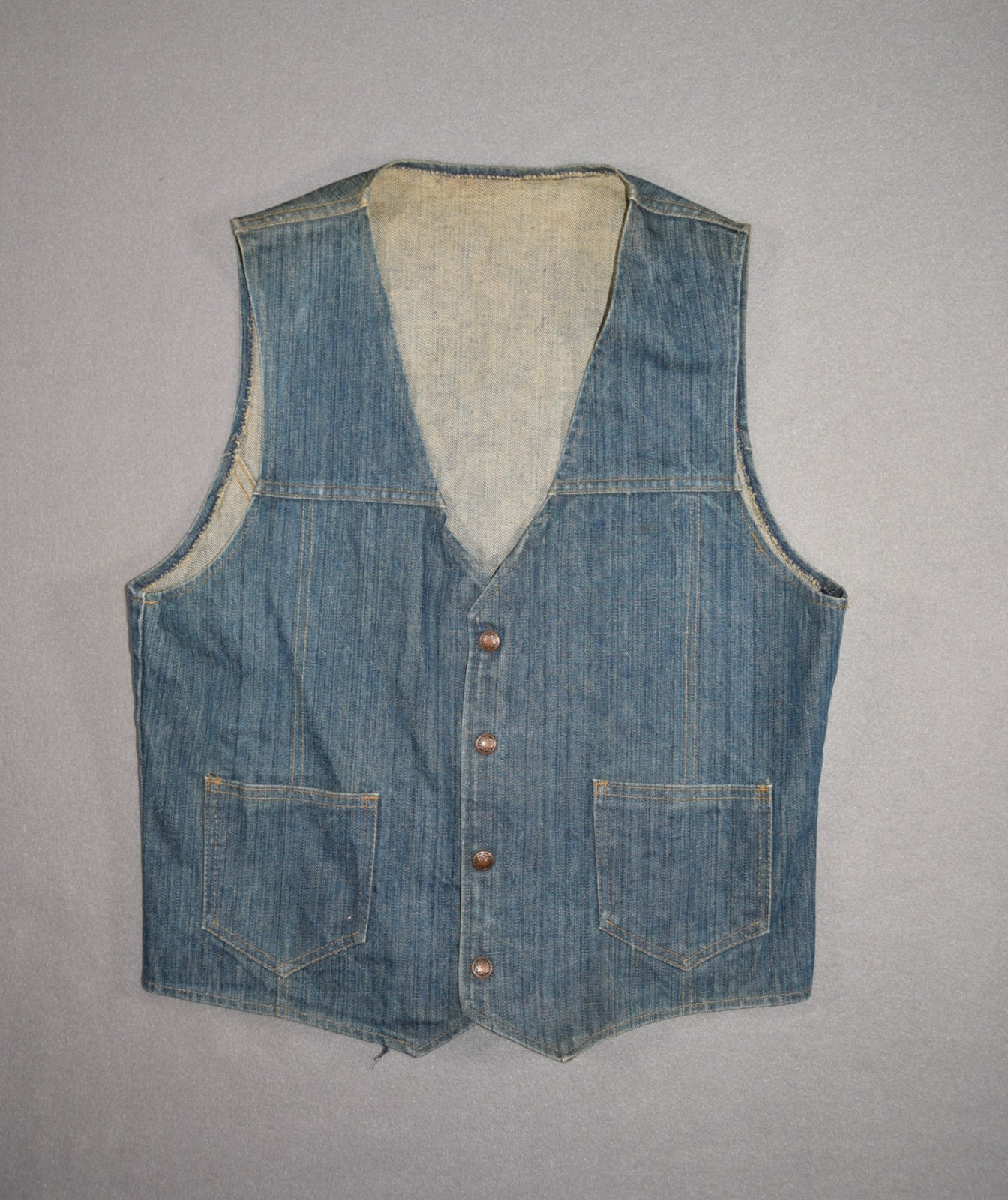 Vintage Denim Vest Womens Medium Western Snap Button Jean Jacket Hippy 80s