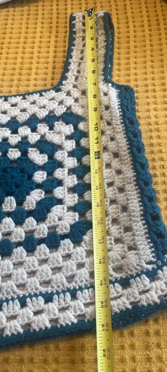 Vintage Retro Boho Chic Crochet Knit Granny Square Sweater Vest & Scarf Set OS