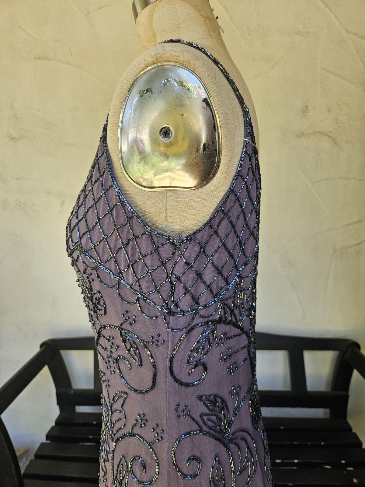 Vintage Y2k 2000s Totally Beaded 100% Silk Scala Lavender Evening Gown Full…