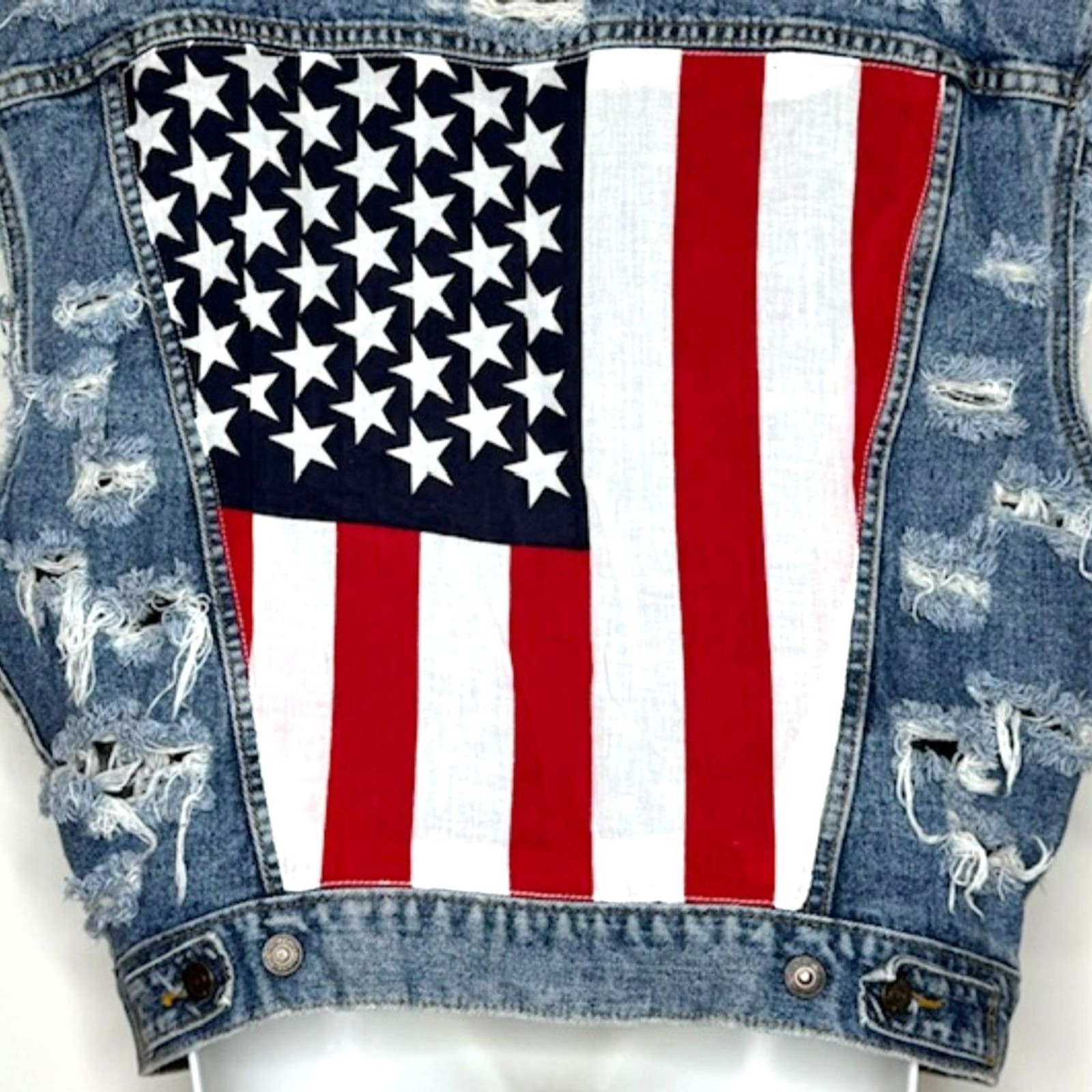 FURST OF A KIND FOAK VINTAGE UPCYCLE DENIM VEST AMERICAN FLAG SIZE XXL UNISEX