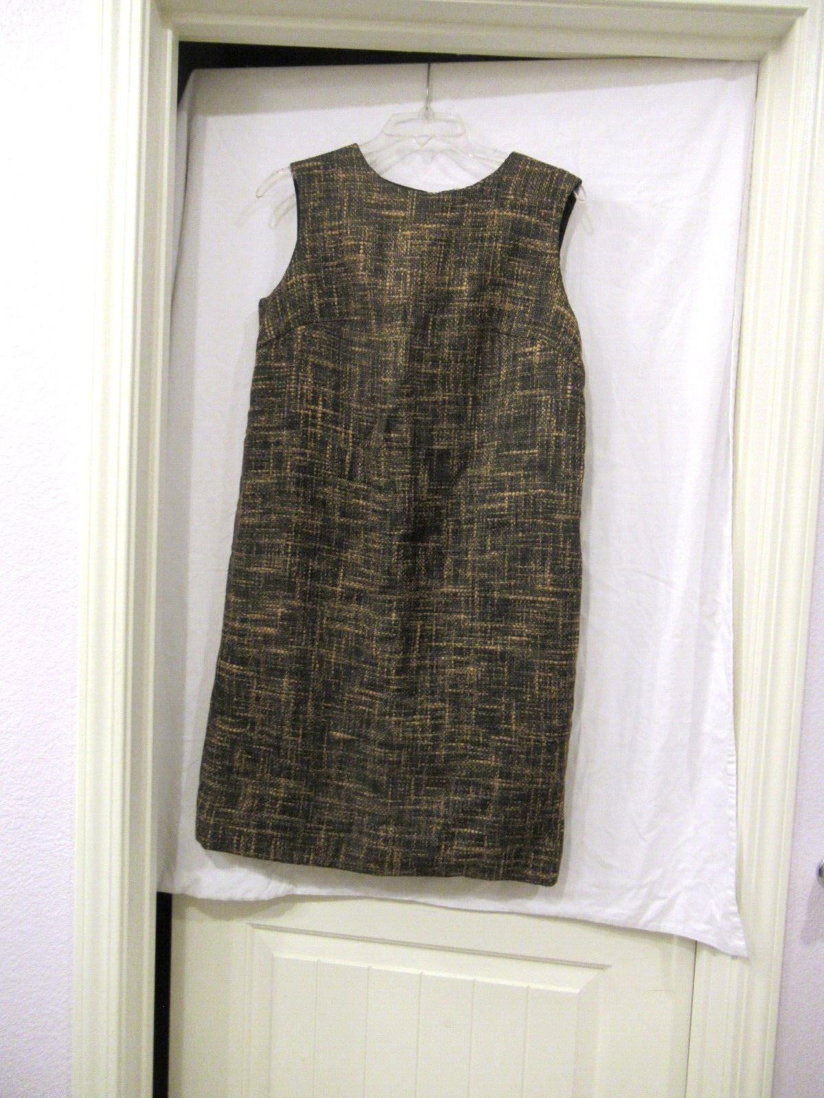Phil Jacobs brown and gold boucle plaid shift dress, c. 1960s, 36″ chest