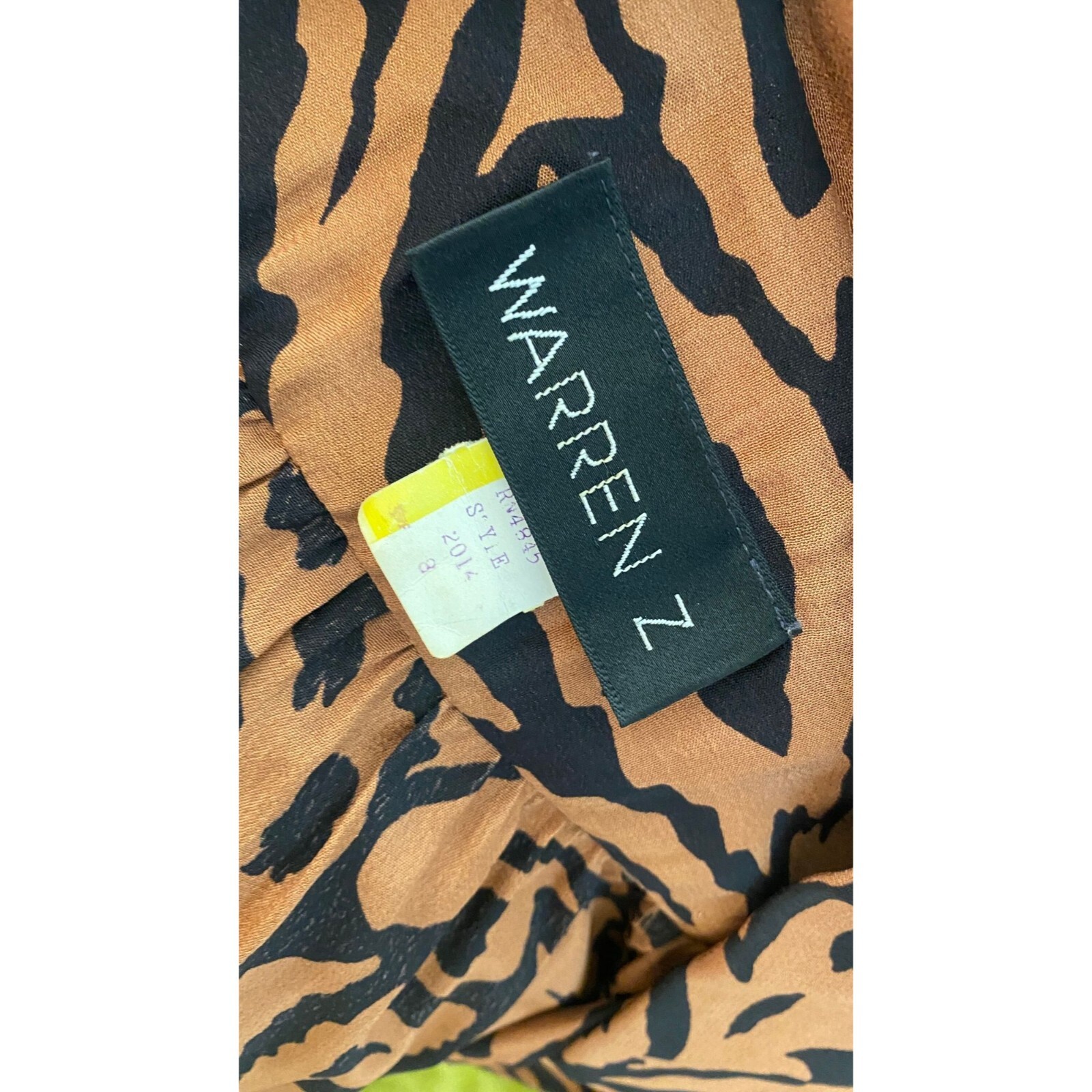 VTG Rayon Warren Z Dress Sz 6 8 M animal print cheetah 80’s puff sleeve low v
