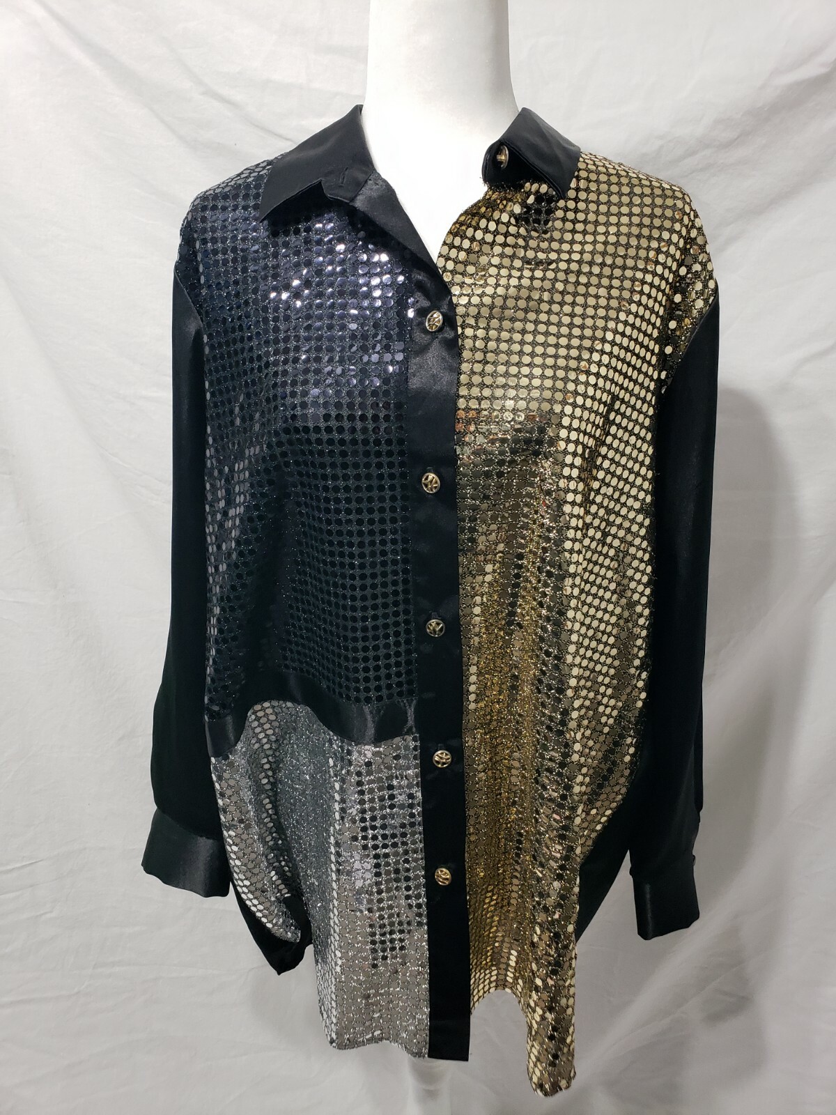 Silver Threads 70’s Mirrored Disco Button Down Tunic Top, Size 1X USA VGC