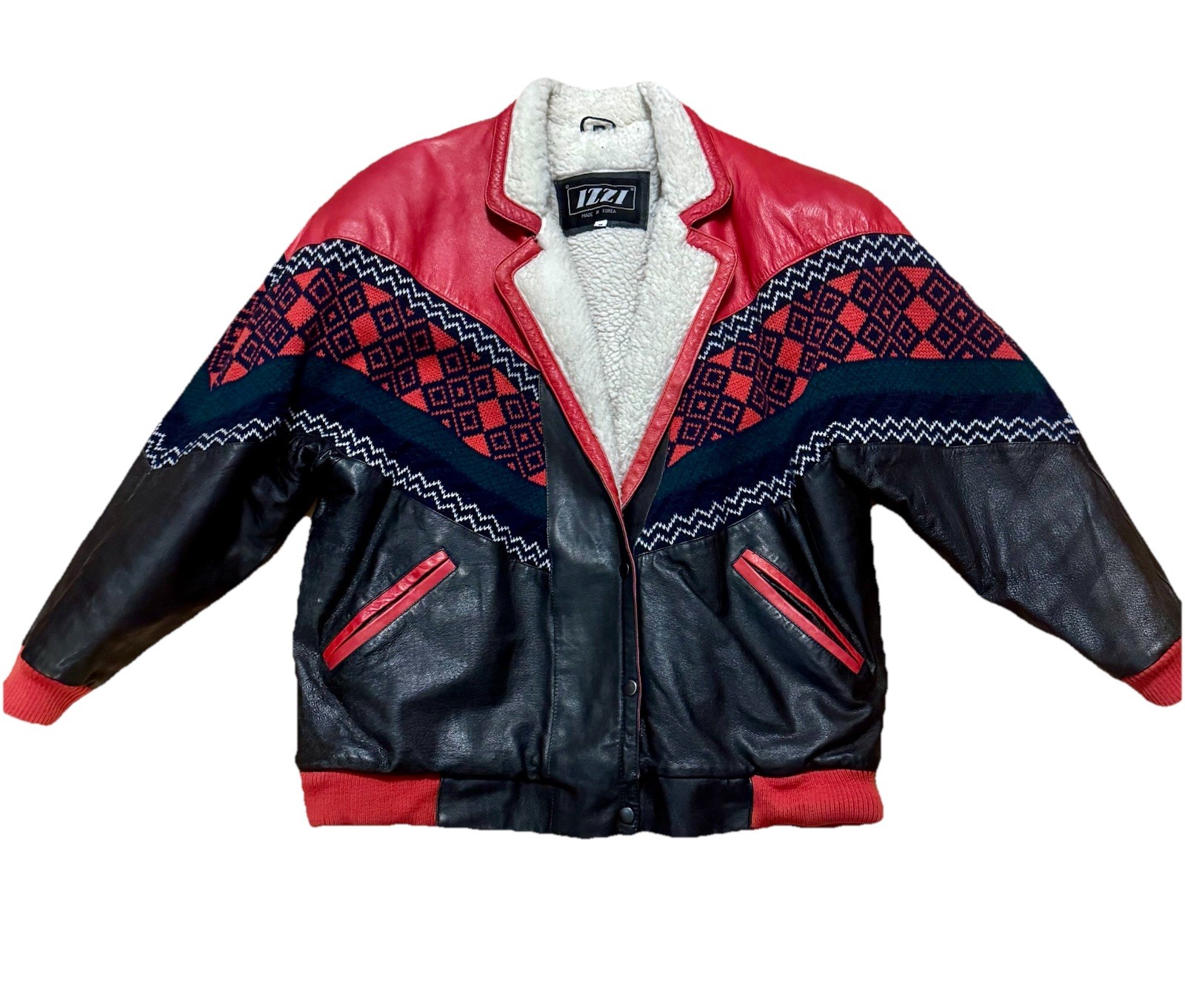 Vintage 90s IZZI Leather Lined Jacket Mixed Pattern/Color Sz. M
