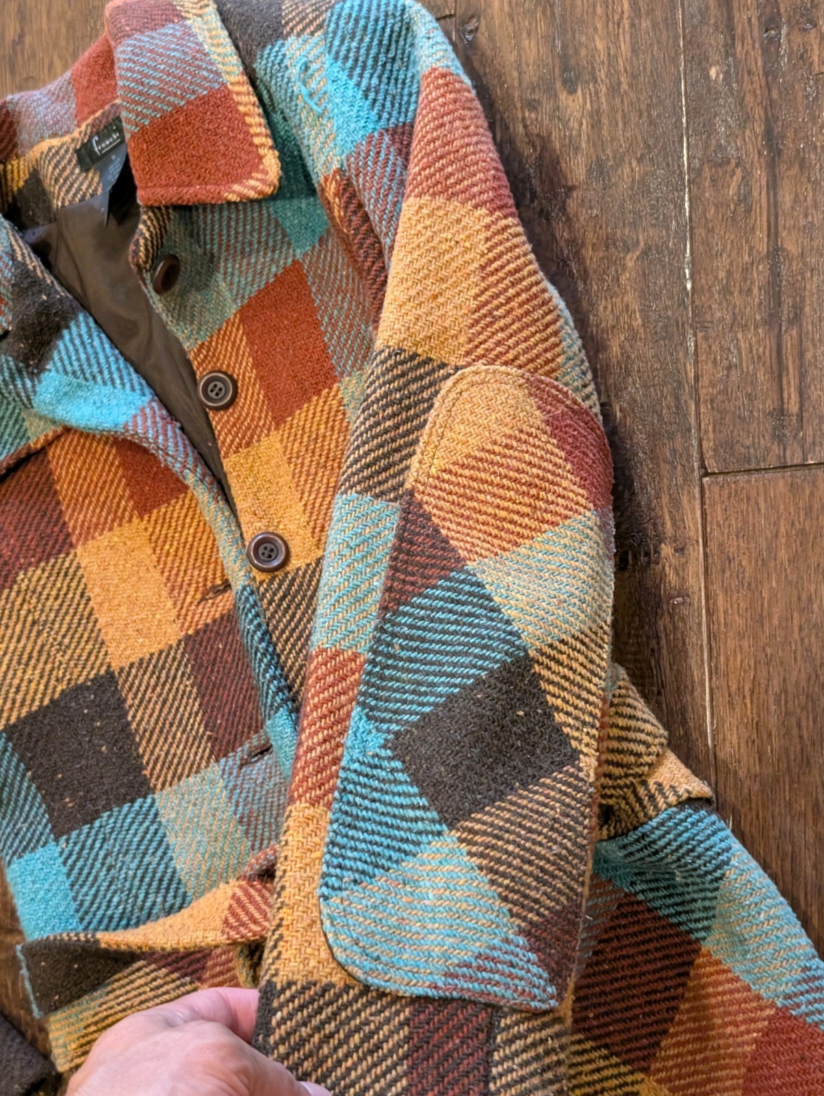 2005 Vintage Frenchi USA Made Wool Blend 44″ Long Plaid Maxi Jacket Medium