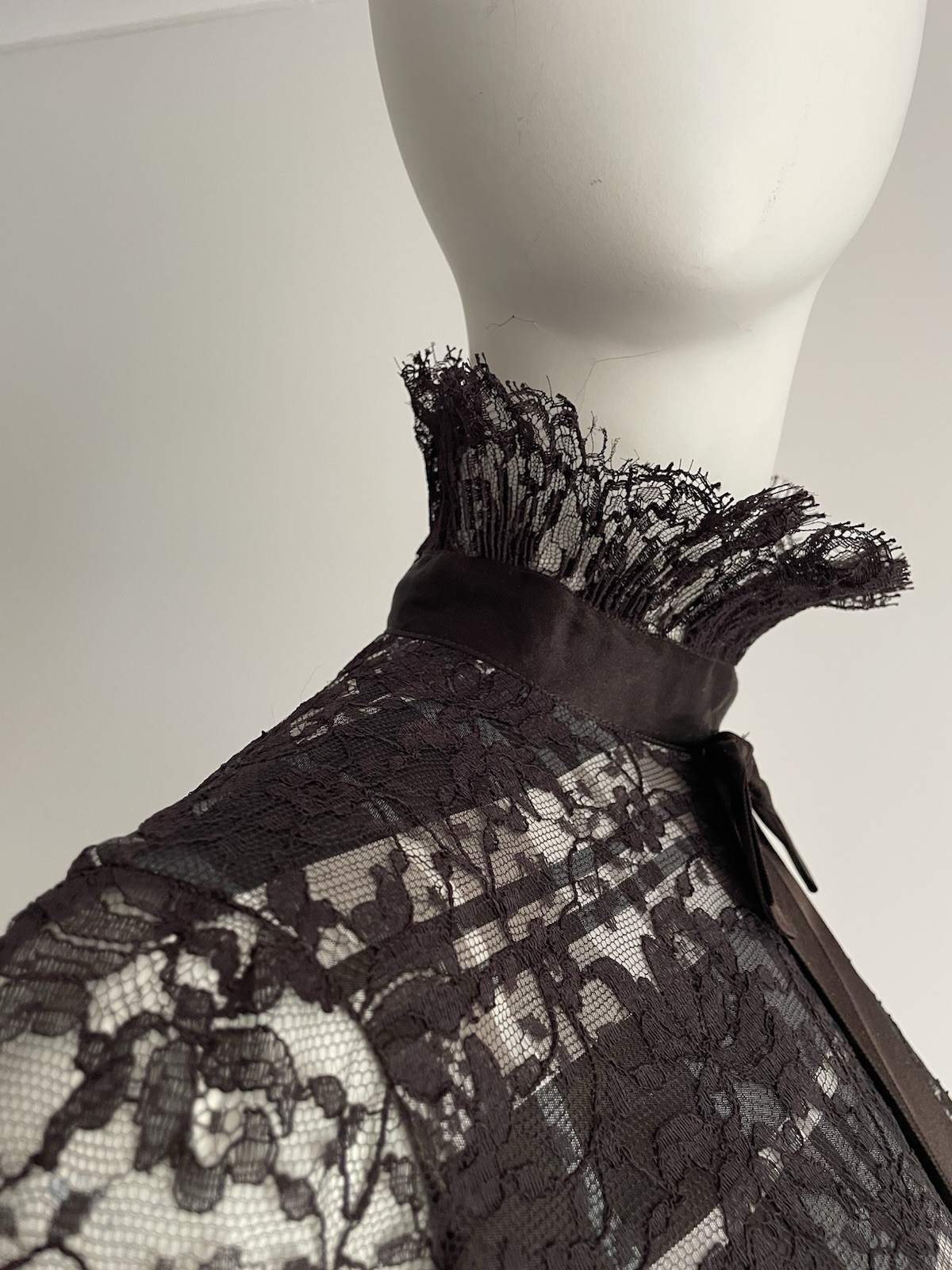 Geoffrey Beene Fall 1972 Vintage Brown Purple Lace Taffeta Maxi Gown Ruffle