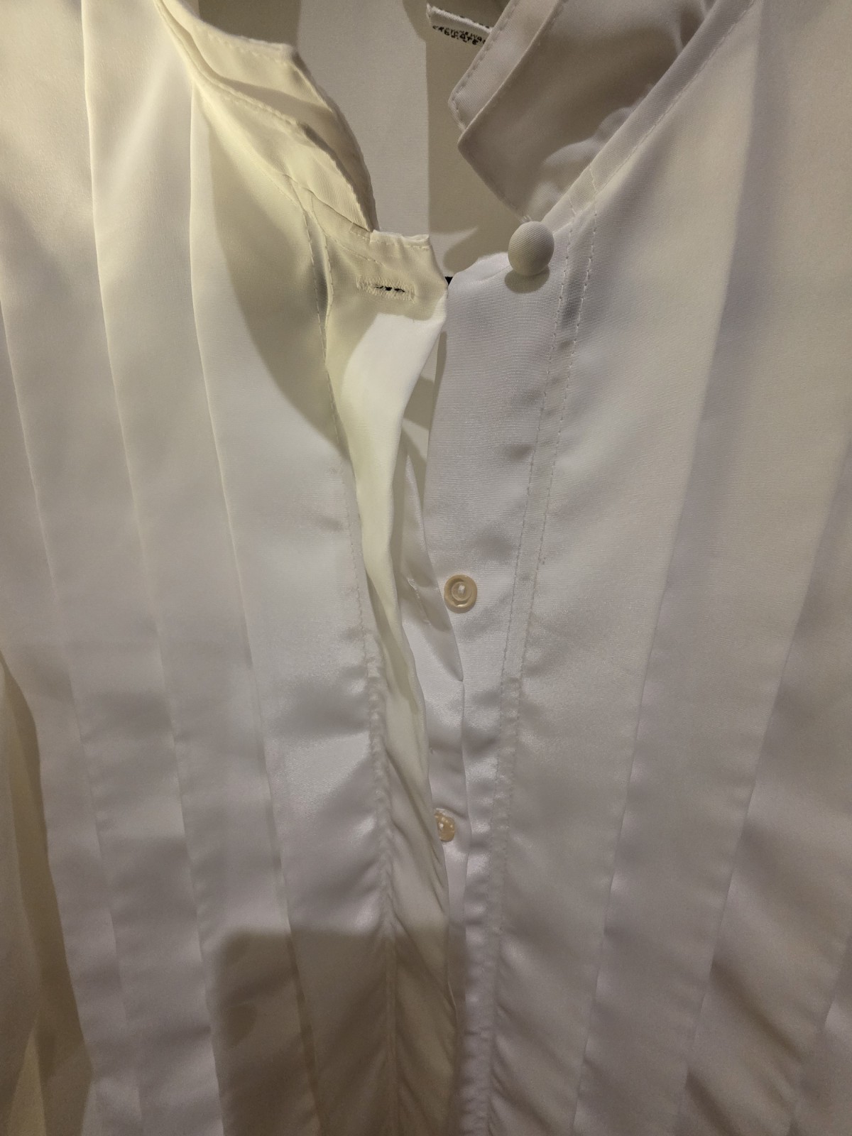 VTG Satin White High Collar Tuxedo Style Victorian Look Blouse Sz. 12