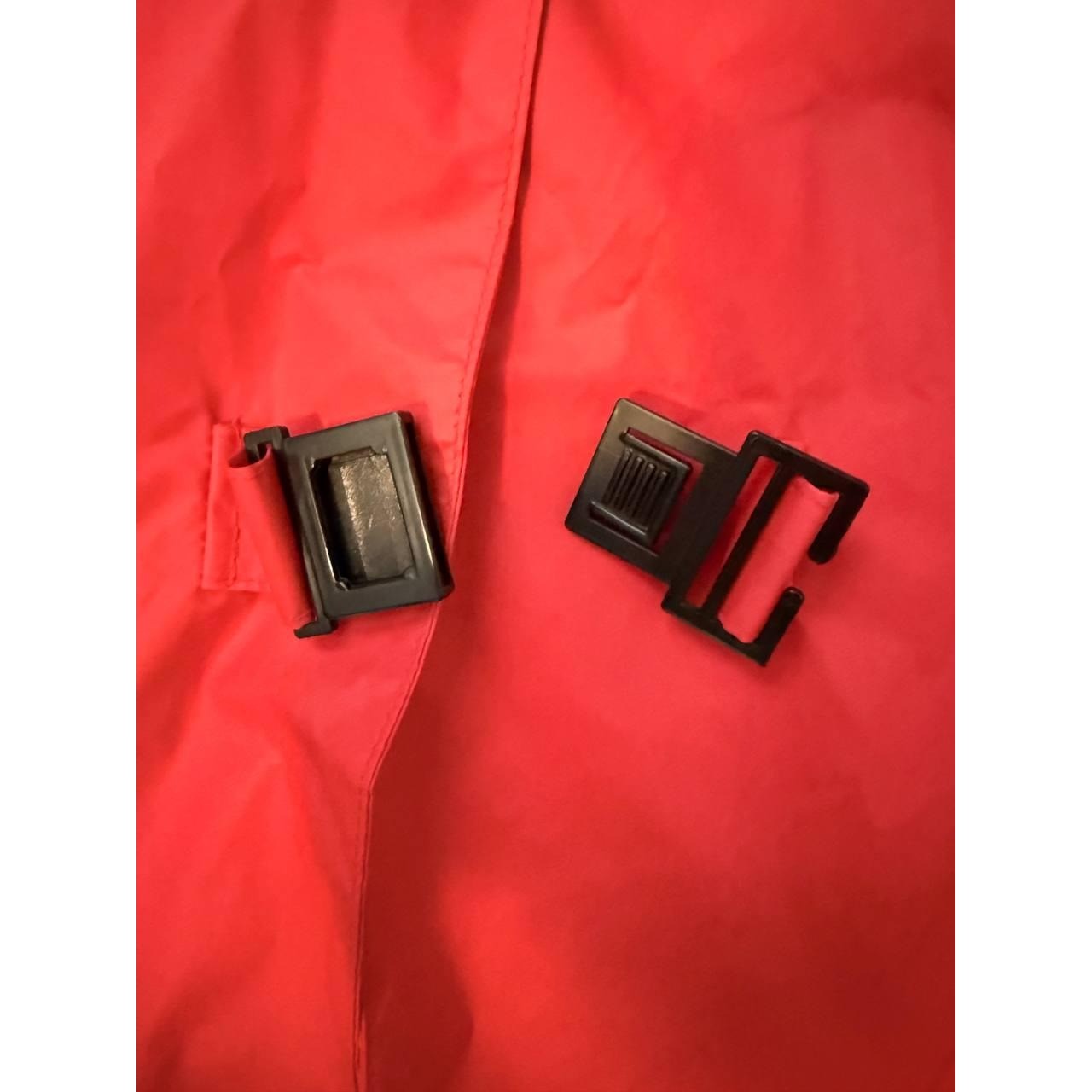 Vintage Pappagallo Red Vinyl Raincoat Hooded Buckle Jacket Oversized L XL