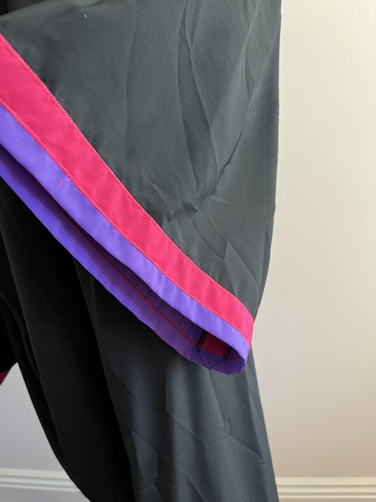 Vintage Designer Long Caftan Bill Tice Slinky Black w/ Pink Purple Beads Pockets