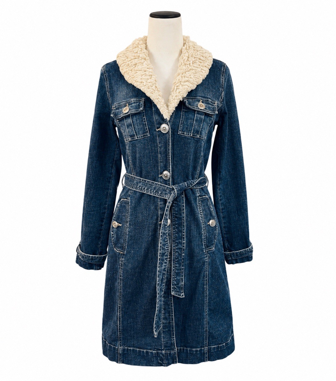 Vintage Y2K 2003 Tommy Hilfiger Tommy Girl Denim Penny Lane Coat Faux Fur M