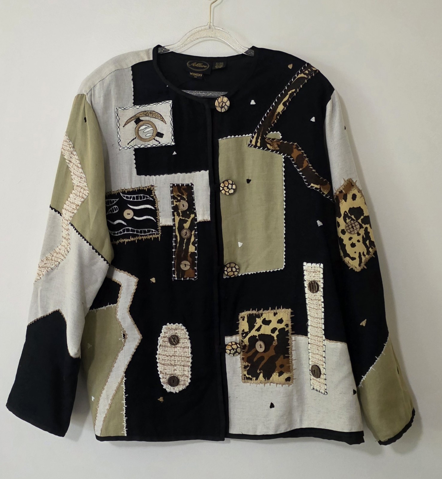 Vintage Allure Art To Wear Jacket Boho Patchwork Mixed Media Animal Print Sz 1X