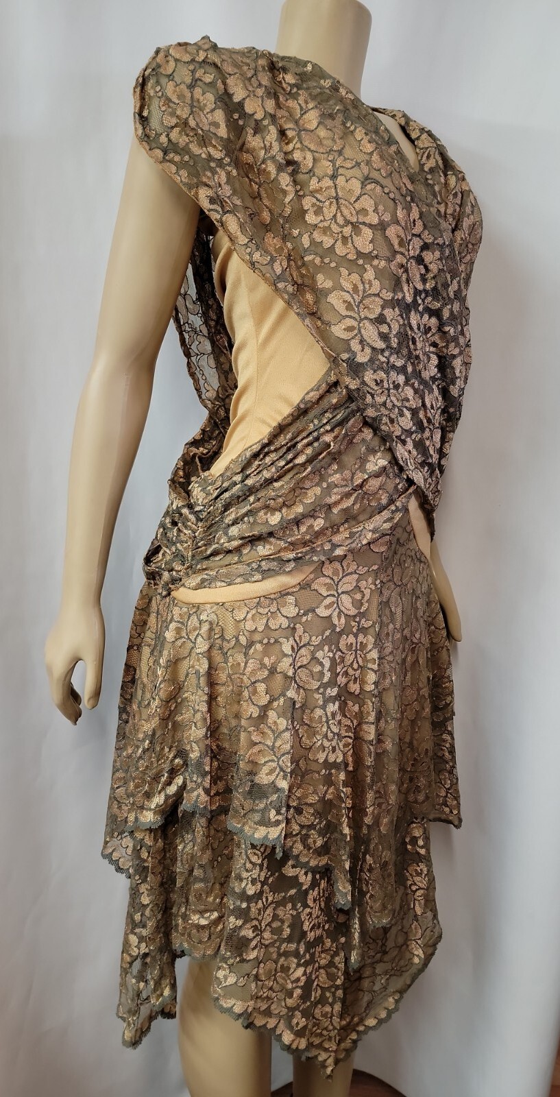 Climax Karen Okada By David Howard VINTAGE Lace Womens Gold/green Dress 9/10 #11