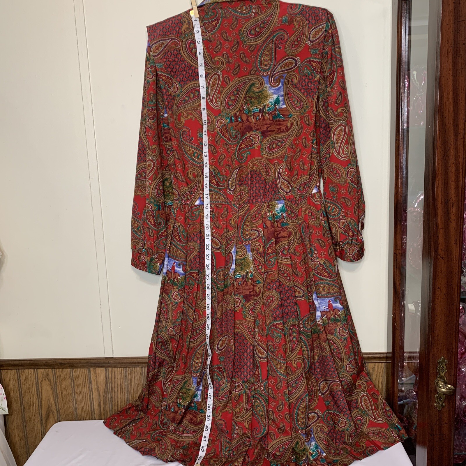 Vintage Horse Print Dress Equestrian Fox Hunt Size 14 P MIDI Fit Flare RARE*
