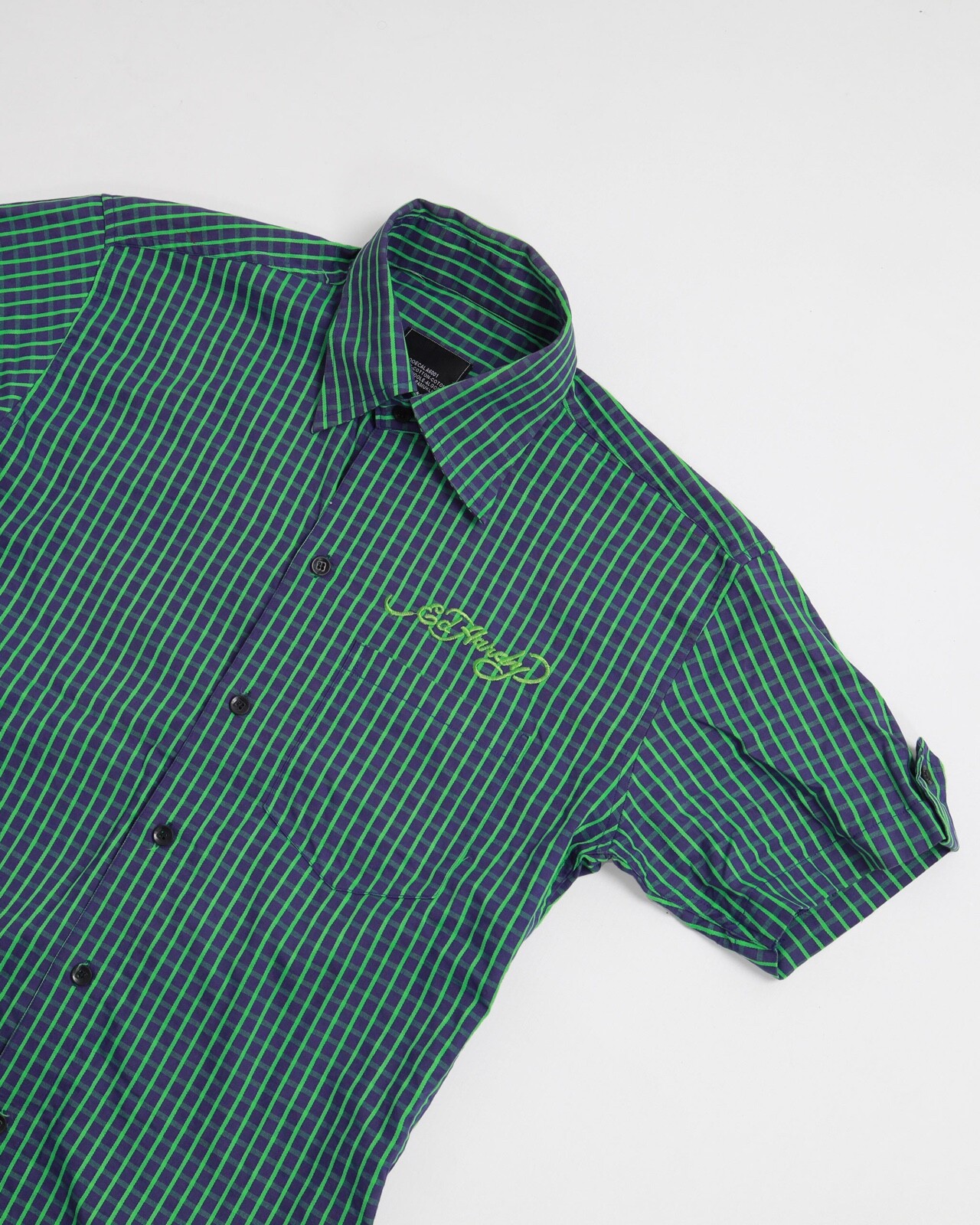 W’ 00s Ed Hardy by Christian Audigier Short Sleeve Checked Shirt 42