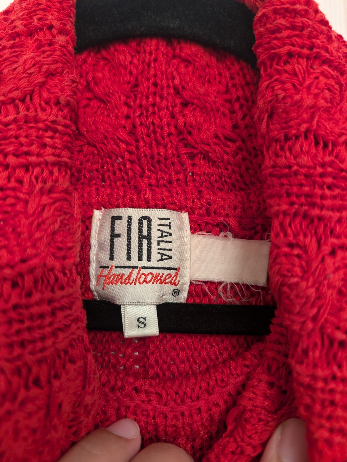 VTG FIA ITALIA Sweater Top Fun Fringe Hand Loomed Red Turtle Neck Women’s Sz S