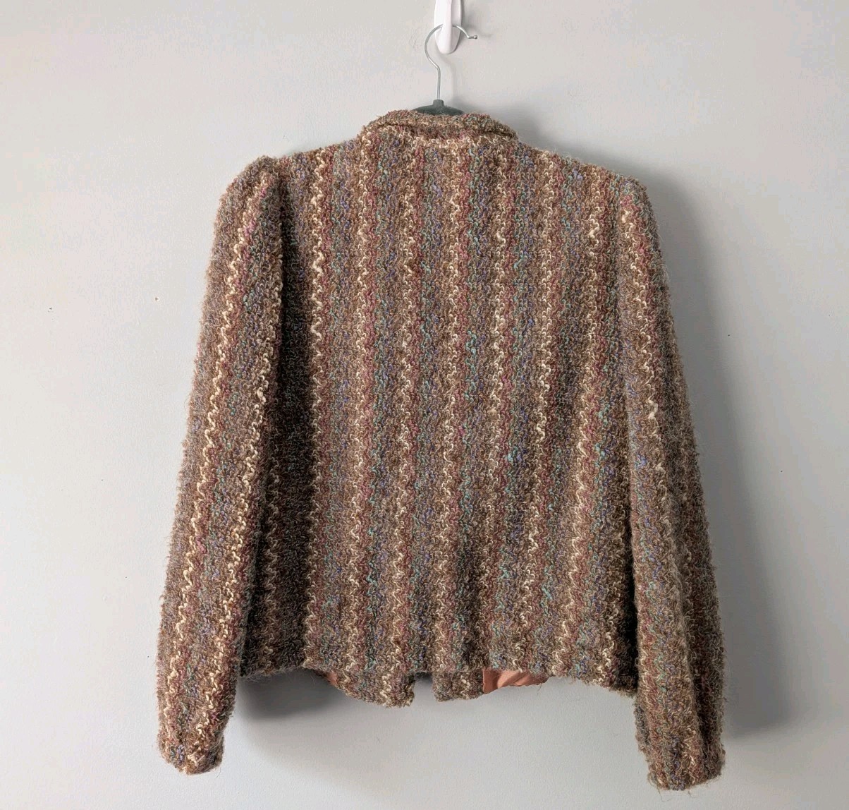 Vintage 80s Donnkenny Textured Bouclé Blazer Sz 14 Tan Striped Jacket Lambswool