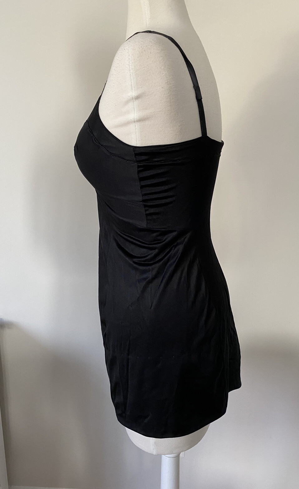 Vtg 1940s Sears Black Slip Short 32 Nylon Adjustable Straps Stretch See Hem XS